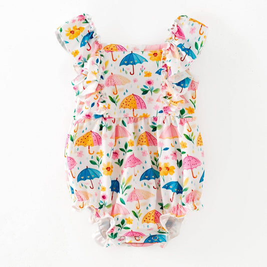 Umbrella Print Ruffle Infant Romper: 12-18m