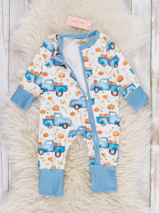 Rustic Blue Pumpkin Trucks Sleeper Pajamas: 6/12MOS