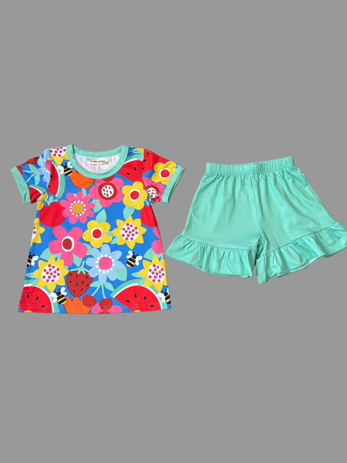 Summer Flower & Watermelon Print 2-Piece Girls Set