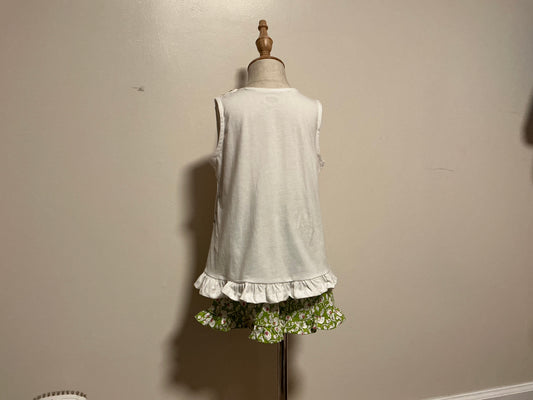 Girls Floral Appliqué Top & Ruffle Shorts Set