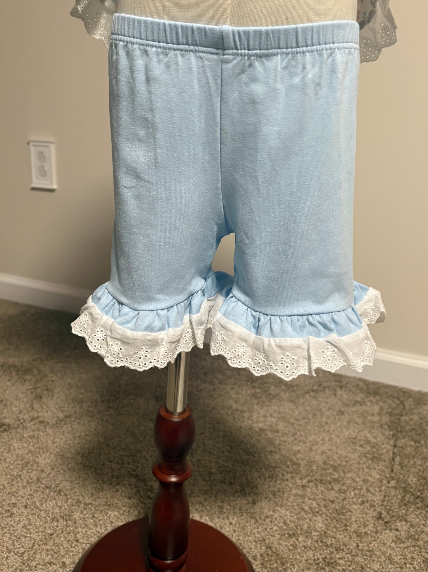 Blue Floral Lace Smocked Shorts Set