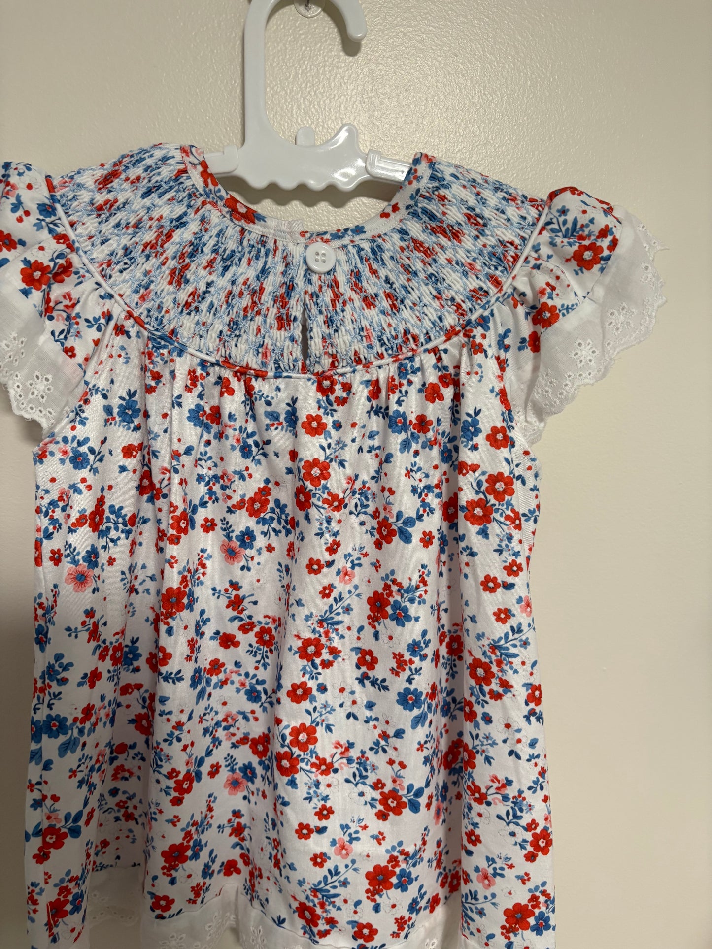 Floral Smocked Top & Blue Bloomer Set