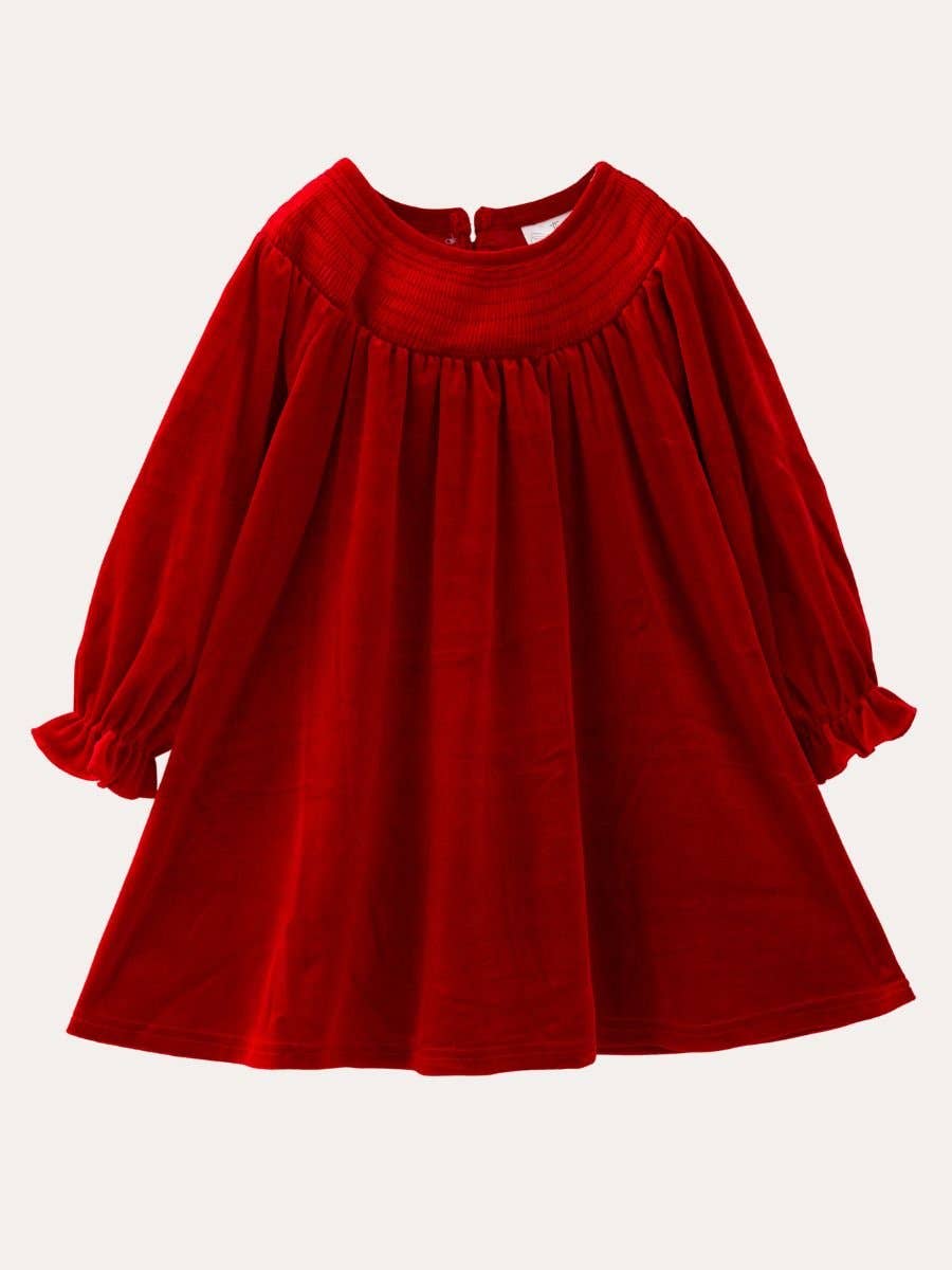 Girls Red Smocked Velvet Holiday Dress 3T