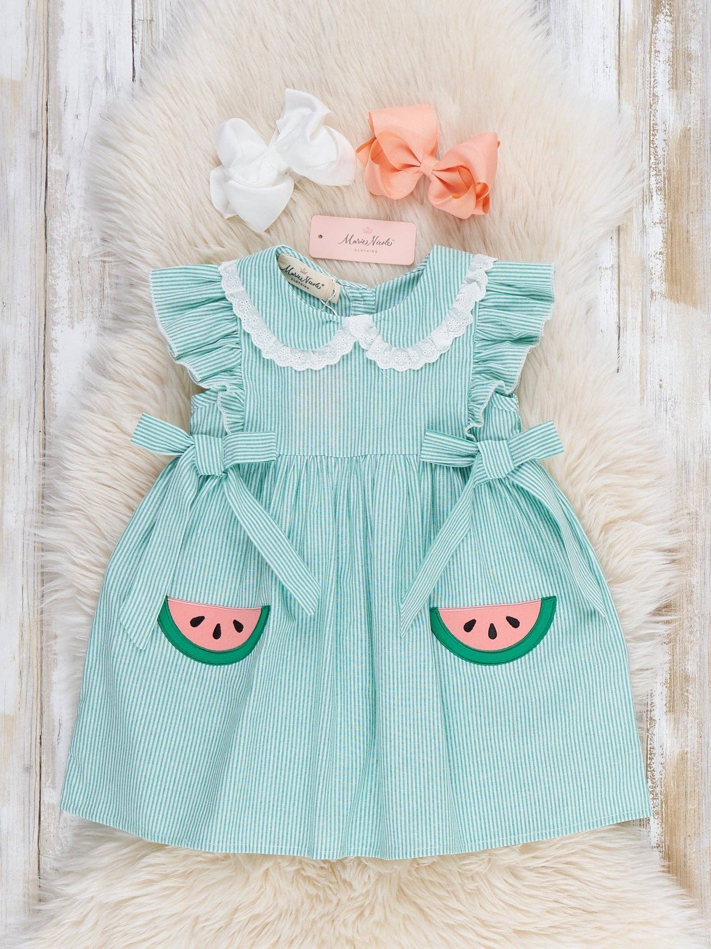 Watermelon Sweetie Ruffle Embroidered 100% Cotton Dress: L(4yrs)