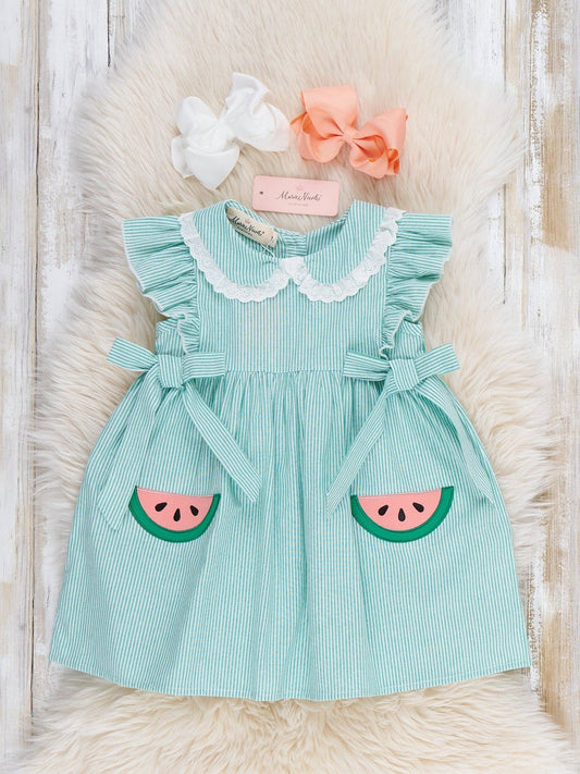 Watermelon Sweetie Ruffle Embroidered 100% Cotton Dress: L(4yrs)