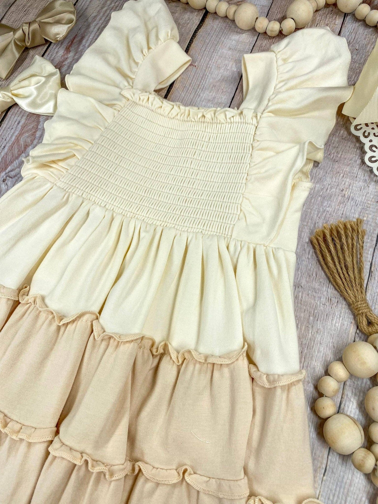 Sugar Cookie Tiered Dress | Girls Cream & Neutral Ruffle Twirl Dress
