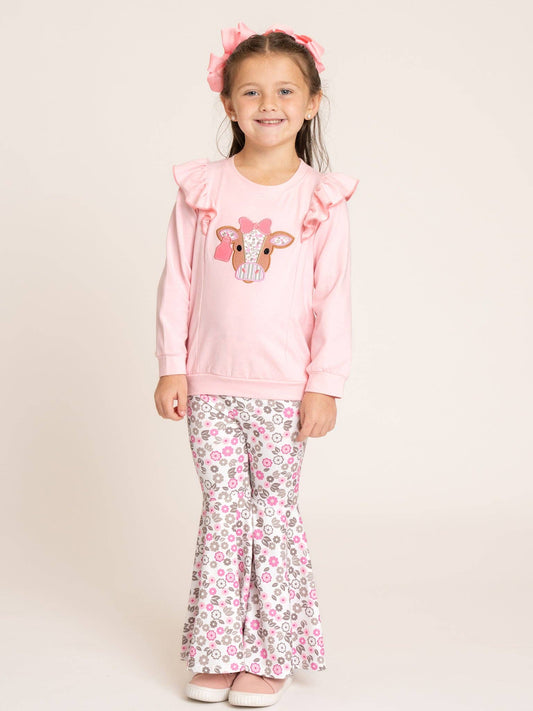 Floral Cow Cutie Ruffle Bell Bottom Outfit