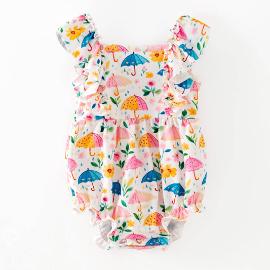 Umbrella Print Ruffle Infant Romper: 12-18m