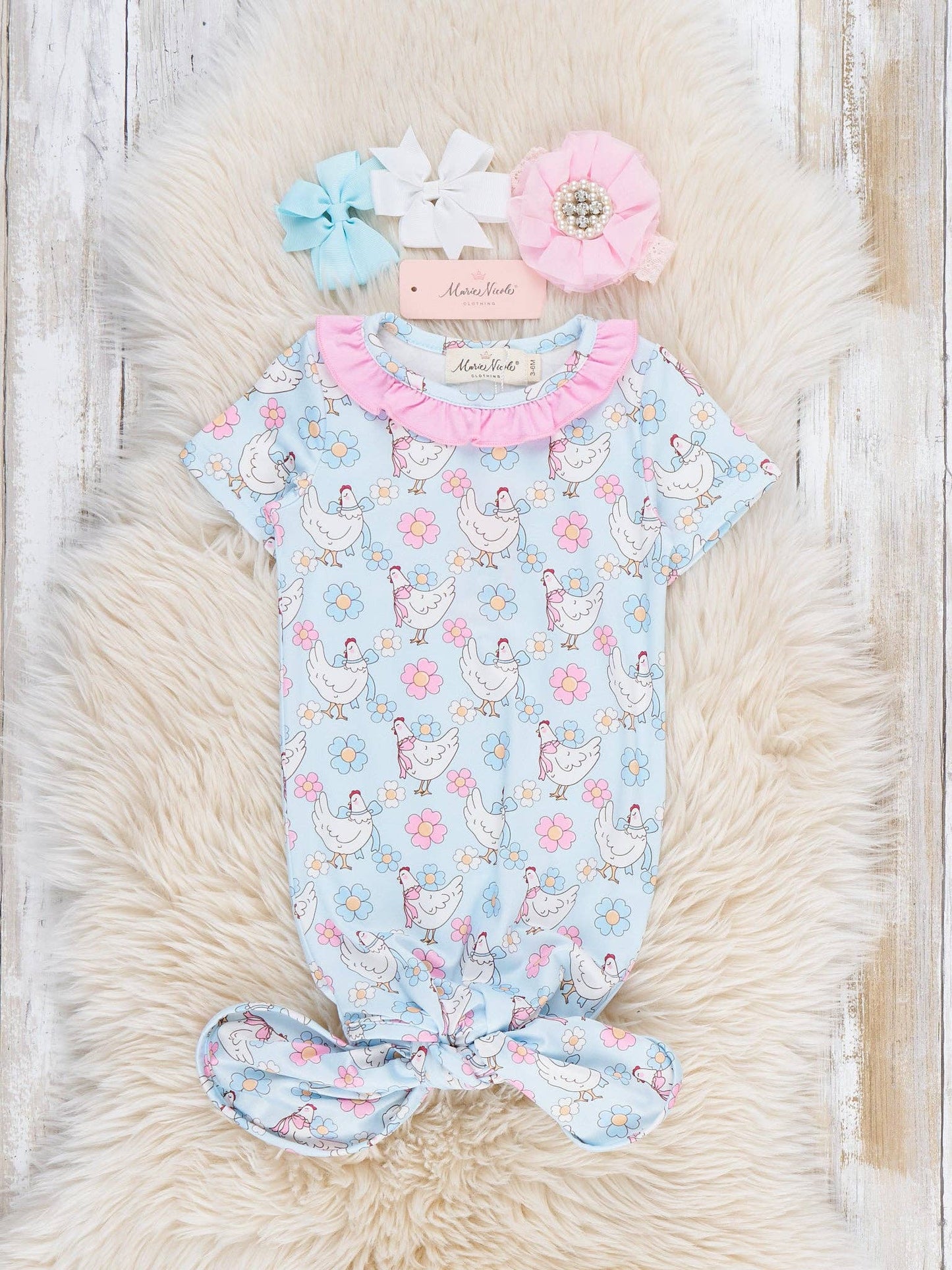 Happy Chickens Ruffle Gown: 0/3MOS