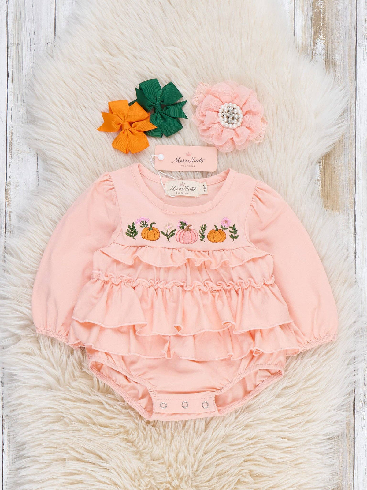 Pumpkin Little Sweetie Embroidered Bubble Romper: 0/3MOS