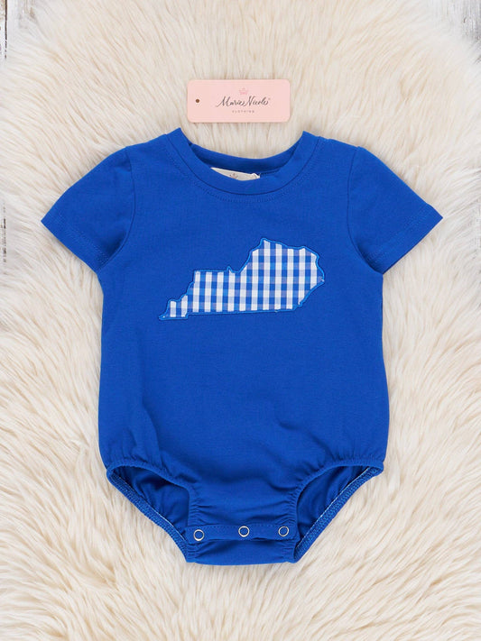 Kentucky Embroidered Gingham Bubble Romper: 6/12MOS