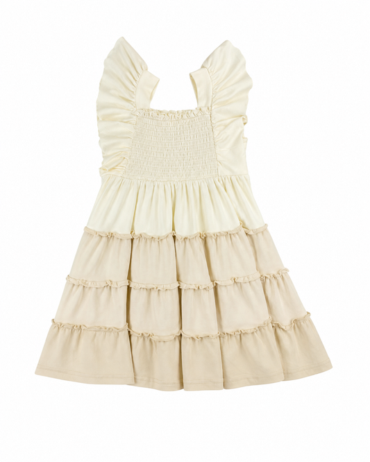 Sugar Cookie Tiered Dress | Girls Cream & Neutral Ruffle Twirl Dress
