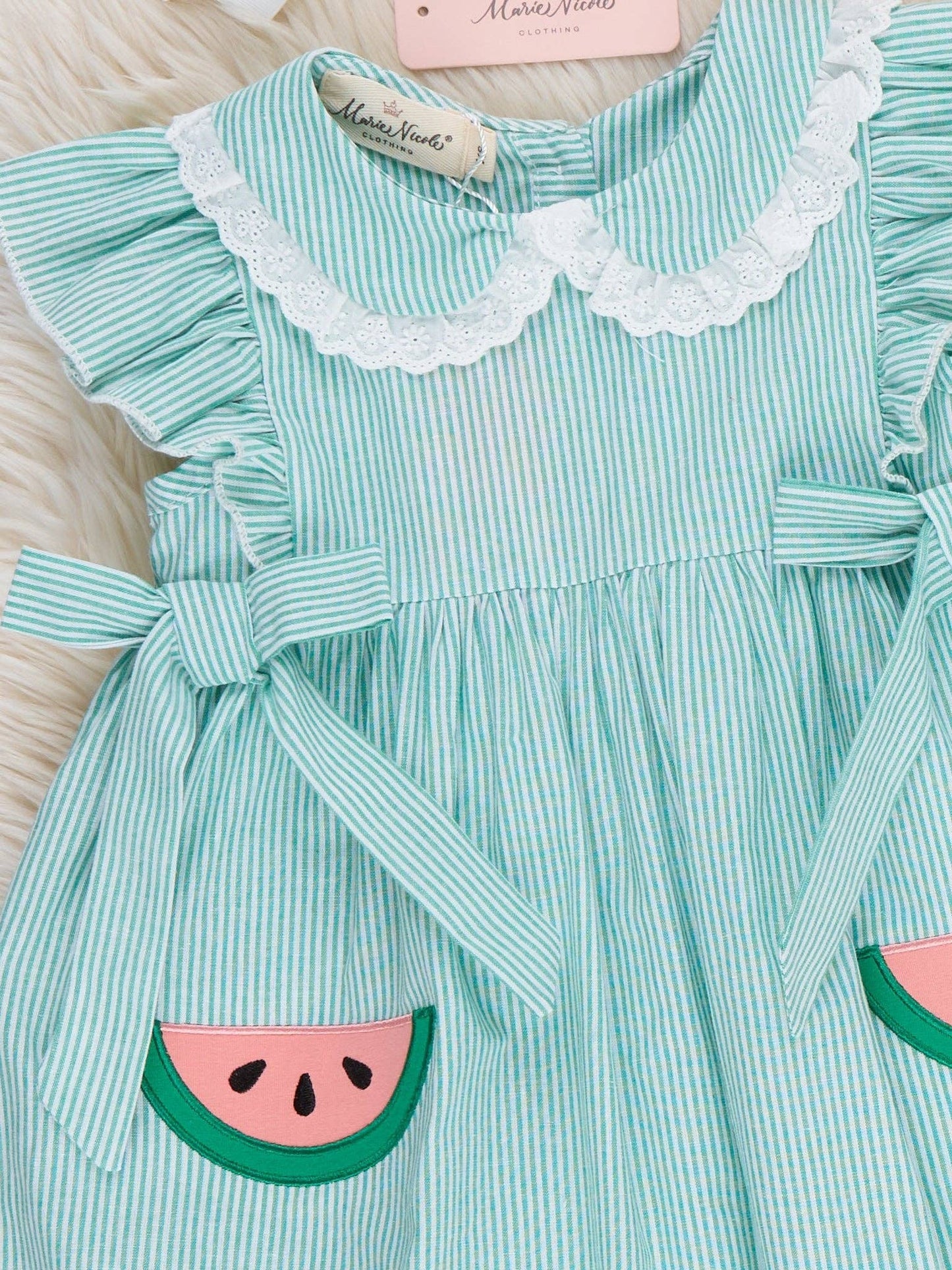 Watermelon Sweetie Ruffle Embroidered 100% Cotton Dress: L(4yrs)