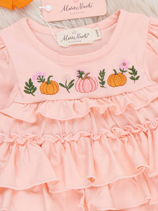 Pumpkin Little Sweetie Embroidered Bubble Romper: 0/3MOS