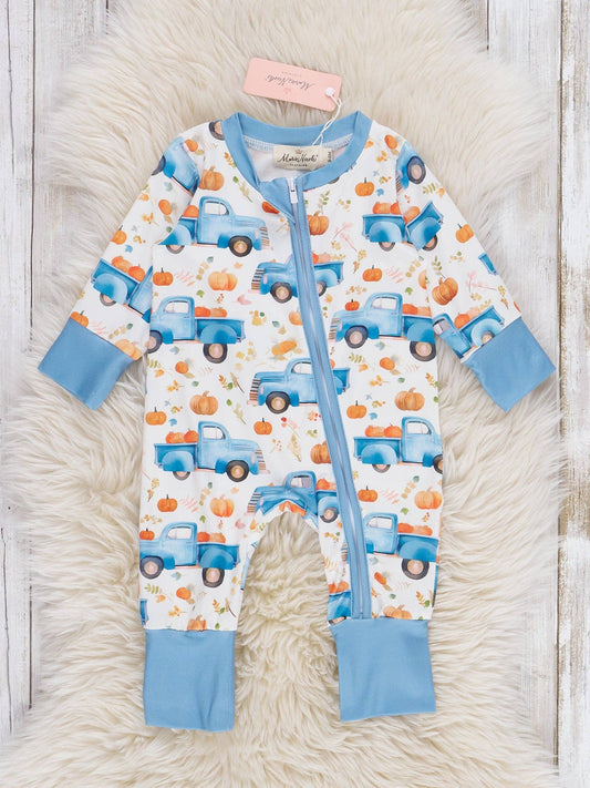 Rustic Blue Pumpkin Trucks Sleeper Pajamas: 6/12MOS