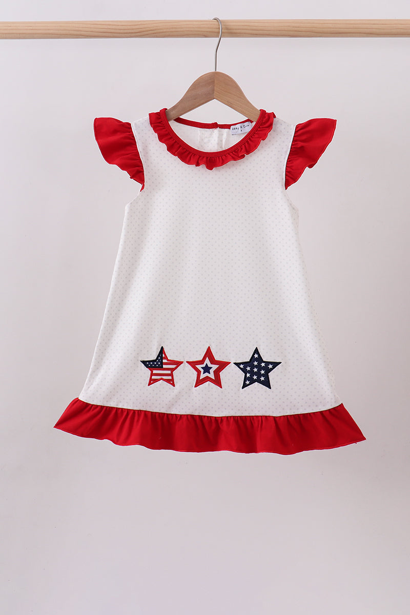 Patriotic Star Appliqué Ruffle Dress
