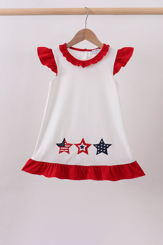 Patriotic Star Appliqué Ruffle Dress