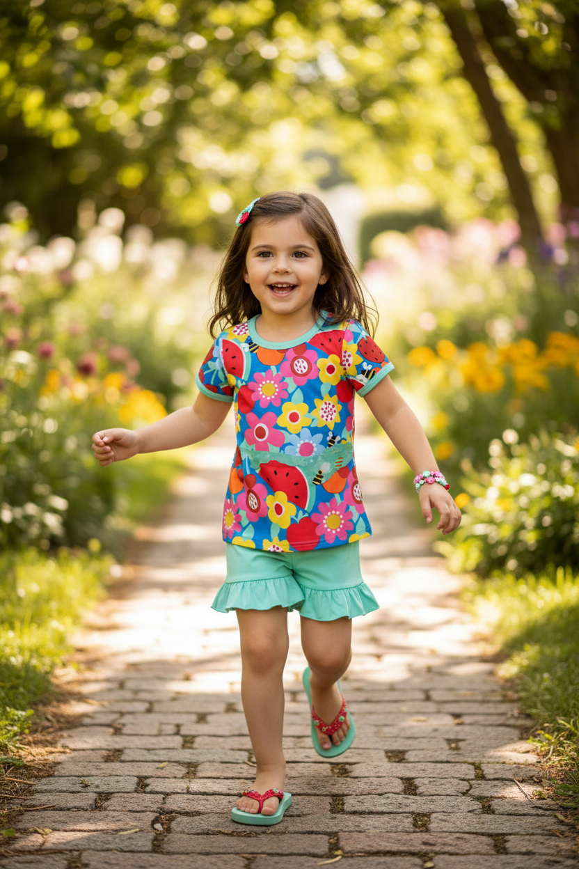 Summer Flower & Watermelon Print 2-Piece Girls Set