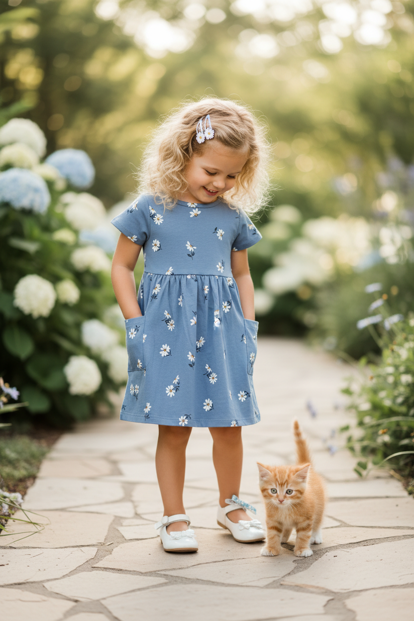 Blue Daisy Cotton Pocket Dress