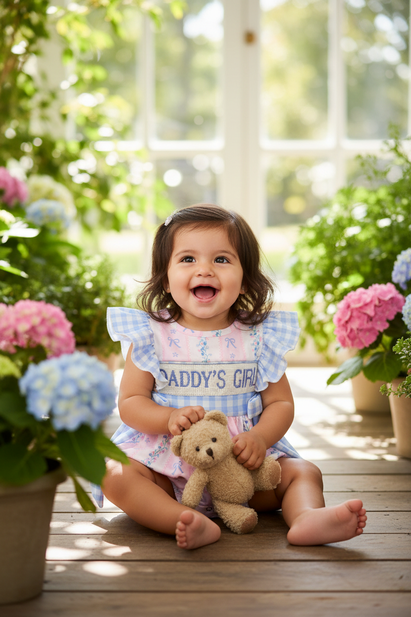 "DADDY'S GIRL" Smocked Plaid Baby Girls Romper