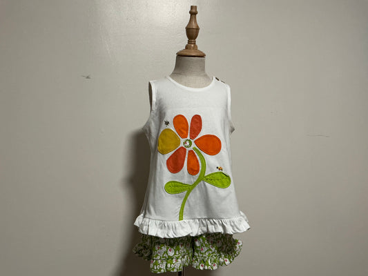 Girls Floral Appliqué Top & Ruffle Shorts Set