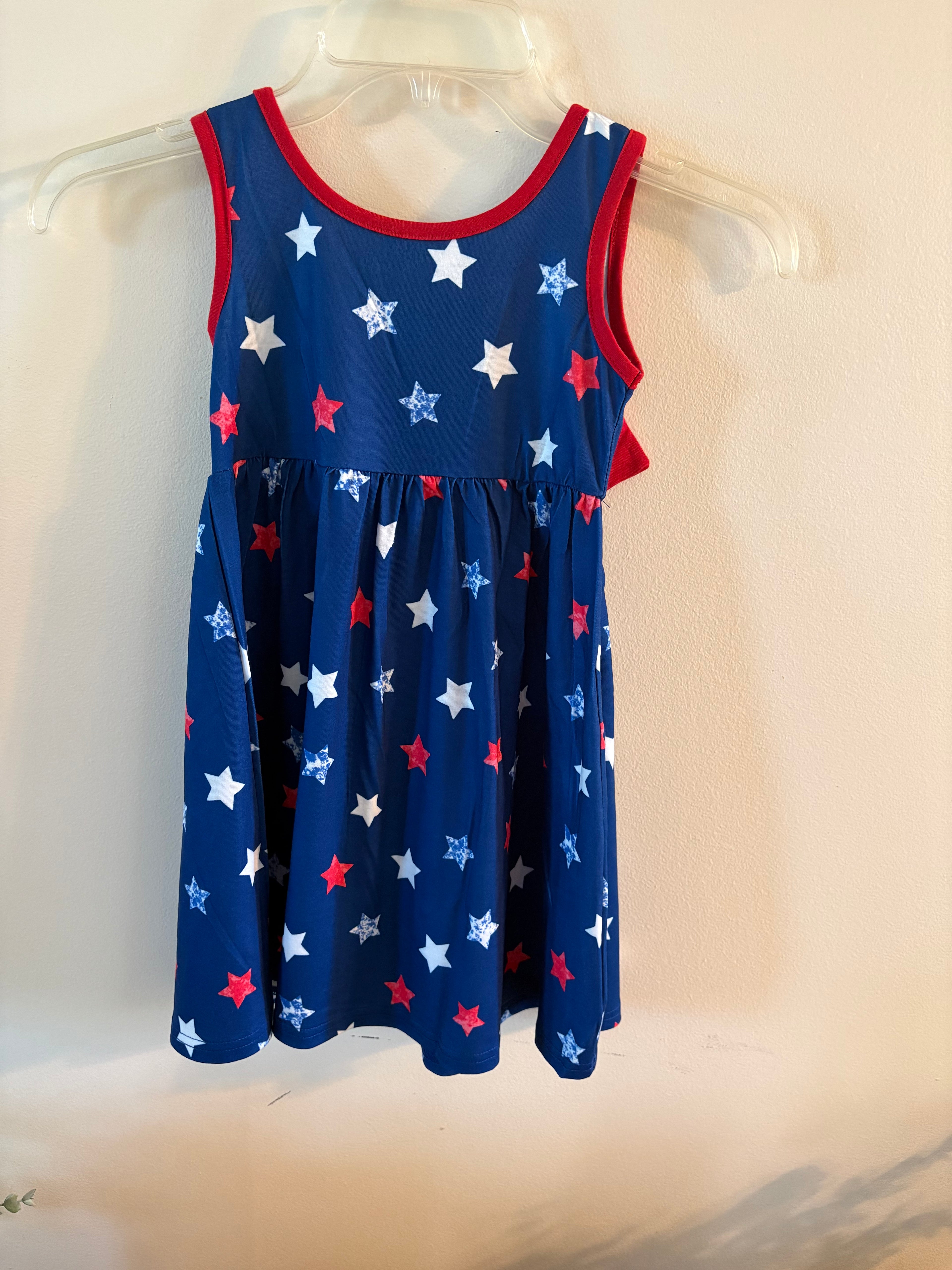 4th of July Red, White and Blue Stars with Red Bow