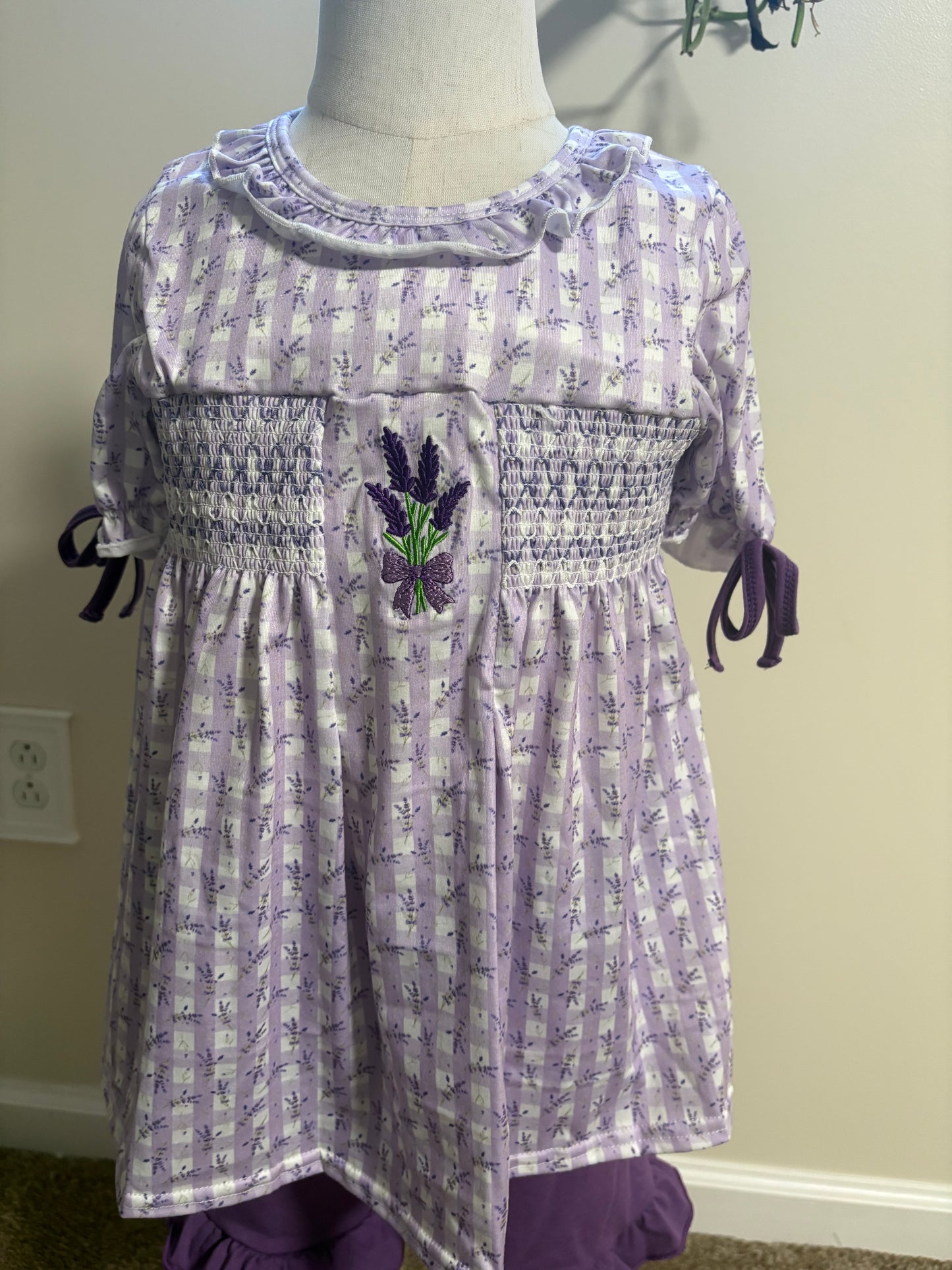 Lavender Floral Smocked Ruffle Shorts Set