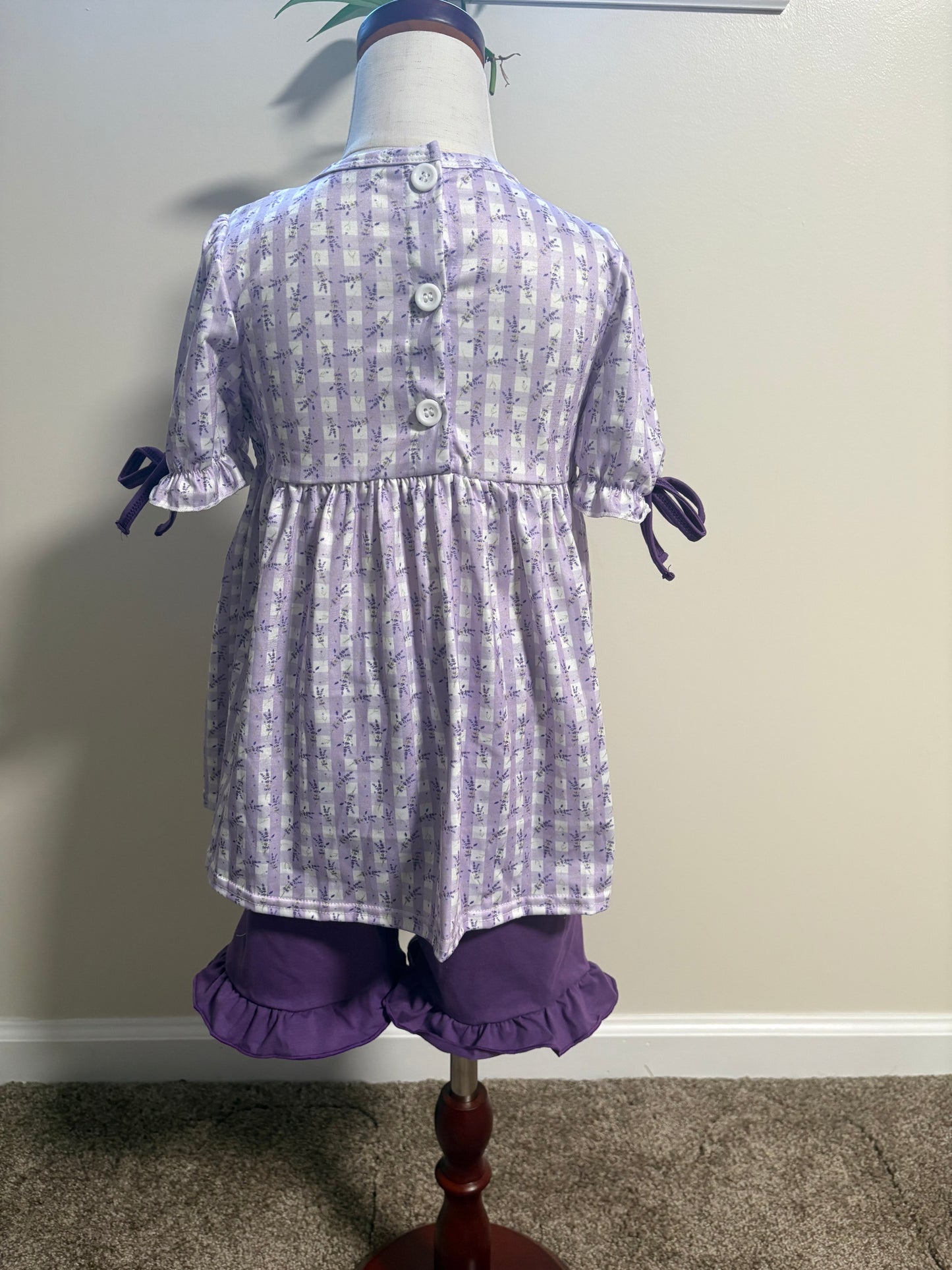 Lavender Floral Smocked Ruffle Shorts Set