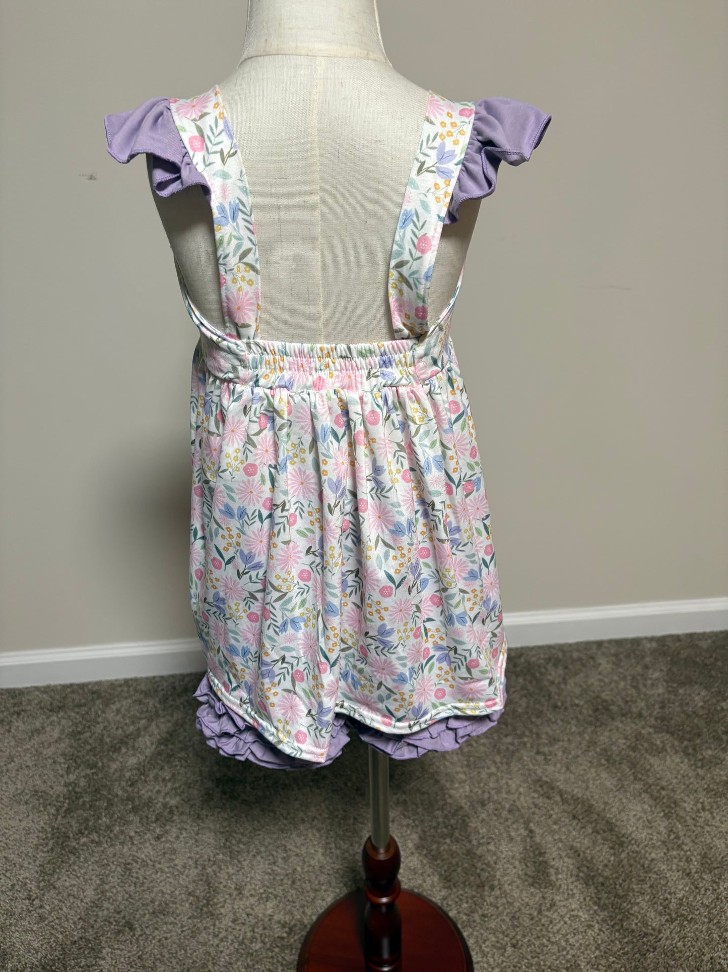 Purple floral smocked ruffle short set