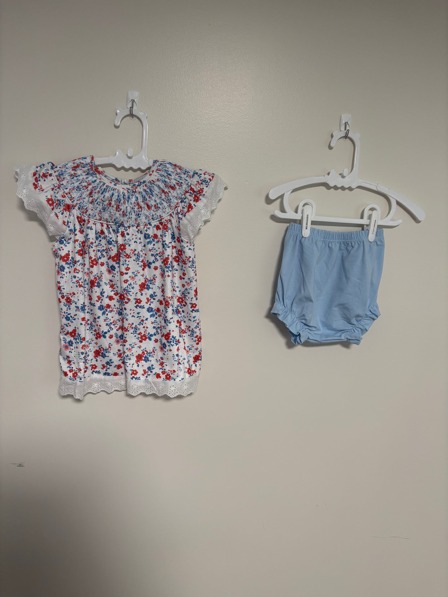 Floral Smocked Top & Blue Bloomer Set