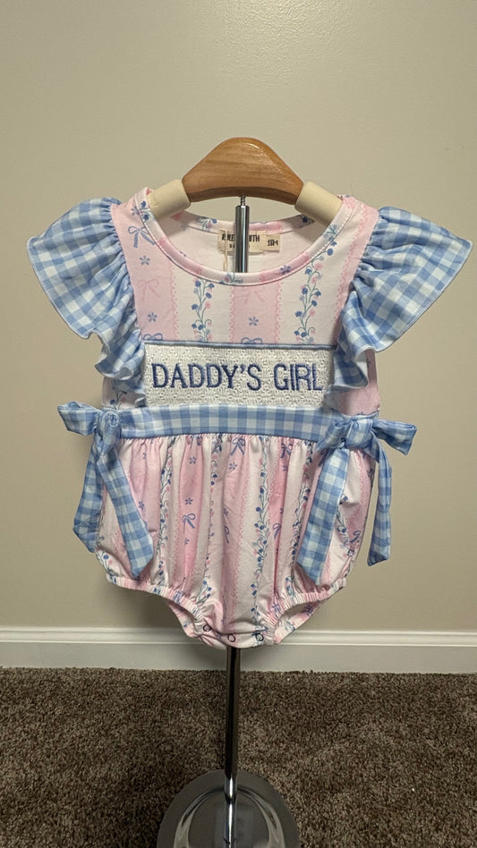 "DADDY'S GIRL" Smocked Plaid Baby Girls Romper