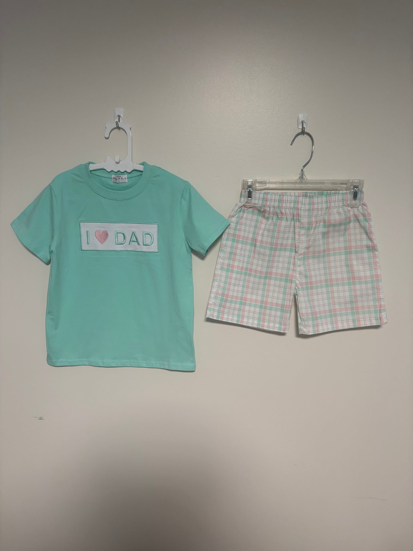 Boys Mint I Love Dad Shorts Set