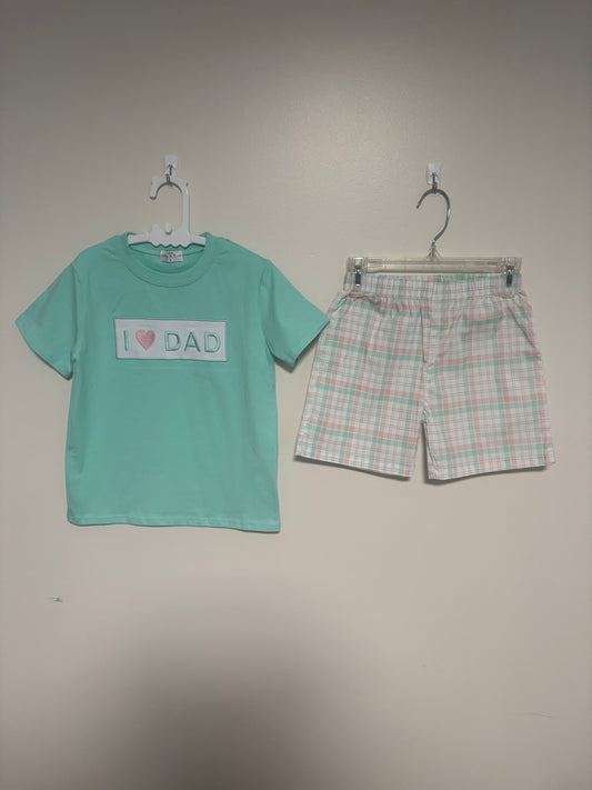 Boys Mint I Love Dad Shorts Set