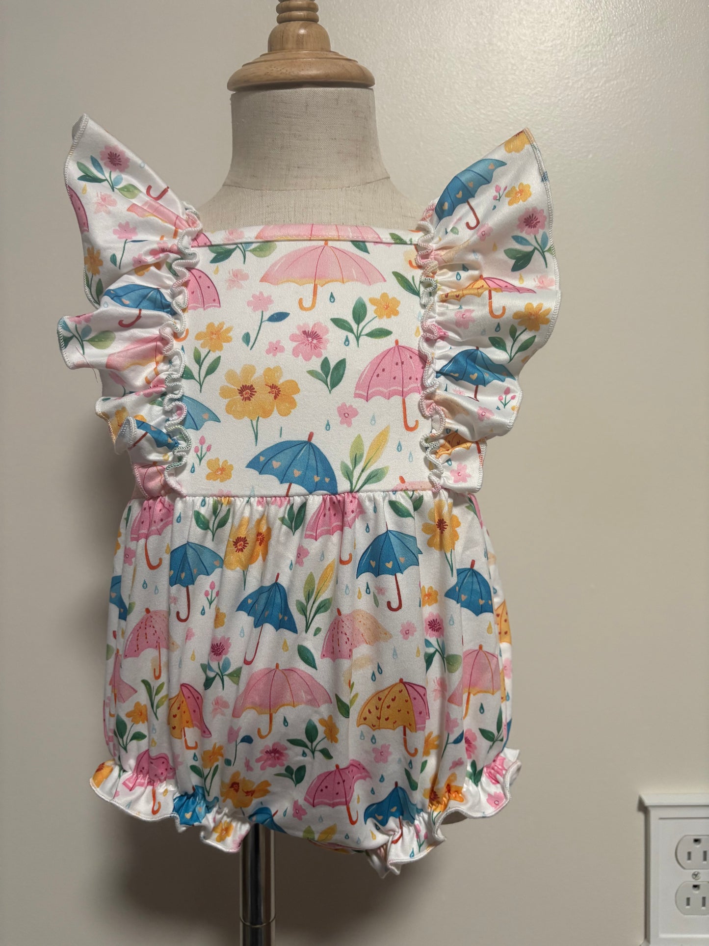 Umbrella Print Ruffle Infant Romper: 12-18m