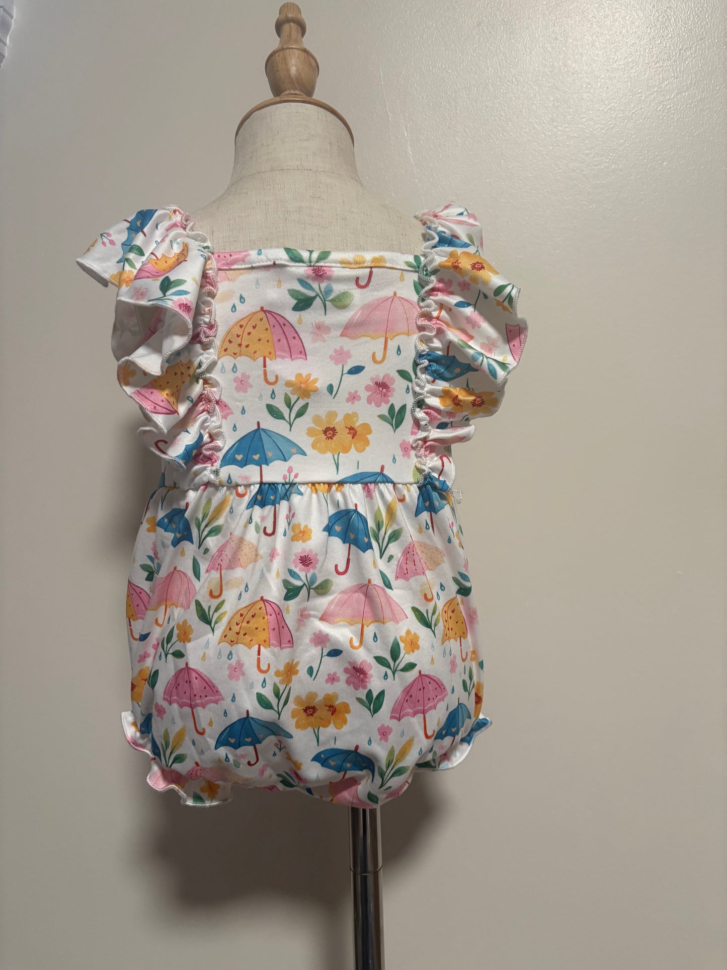Umbrella Print Ruffle Infant Romper: 12-18m
