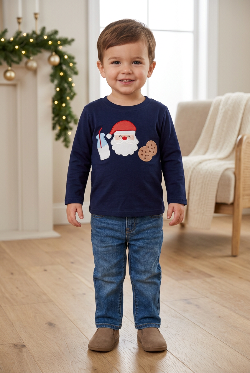 Santa Milk & Cookies Kids Christmas Applique Shirt: 2T