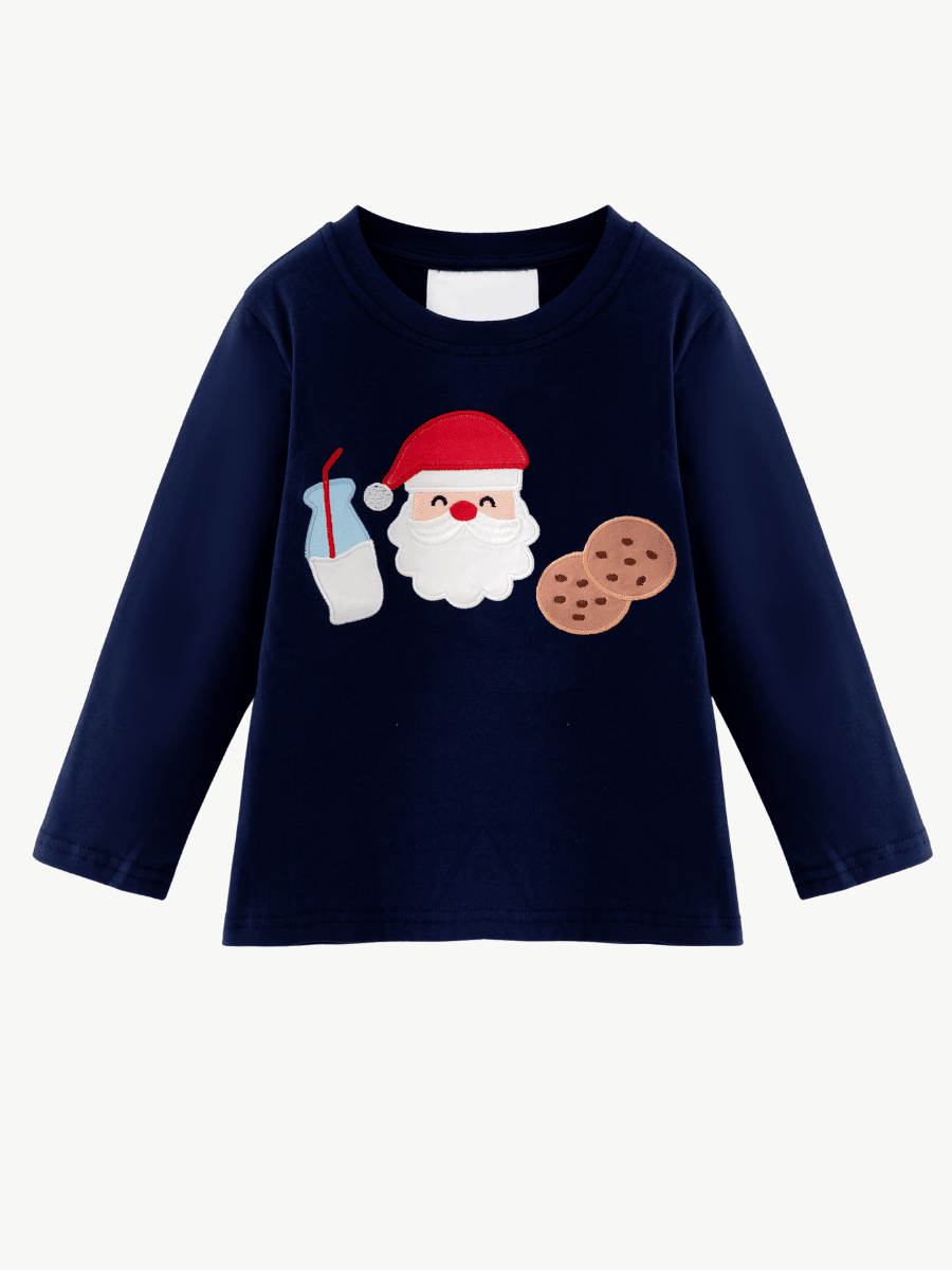 Santa Milk & Cookies Kids Christmas Applique Shirt: 2T