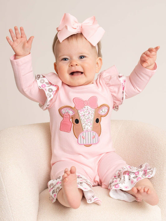 Floral Cow Cutie Ruffle Romper