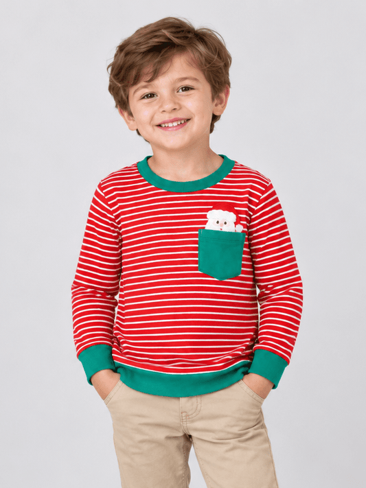 Striped Christmas Santa Pocket Boys Shirt