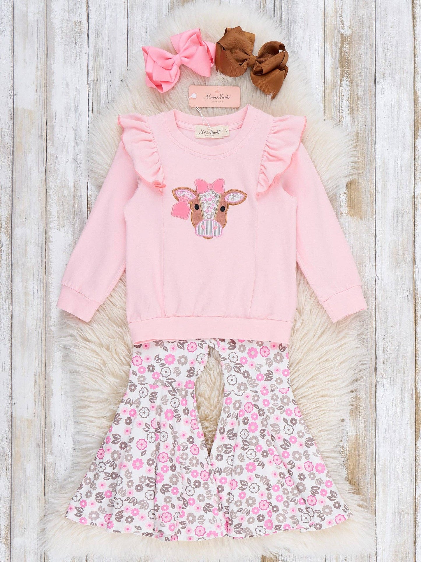 Floral Cow Cutie Ruffle Bell Bottom Outfit