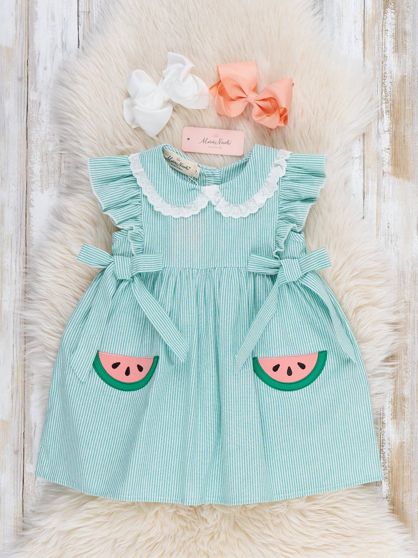 Watermelon Sweetie Ruffle Embroidered 100% Cotton Dress: L(4yrs)