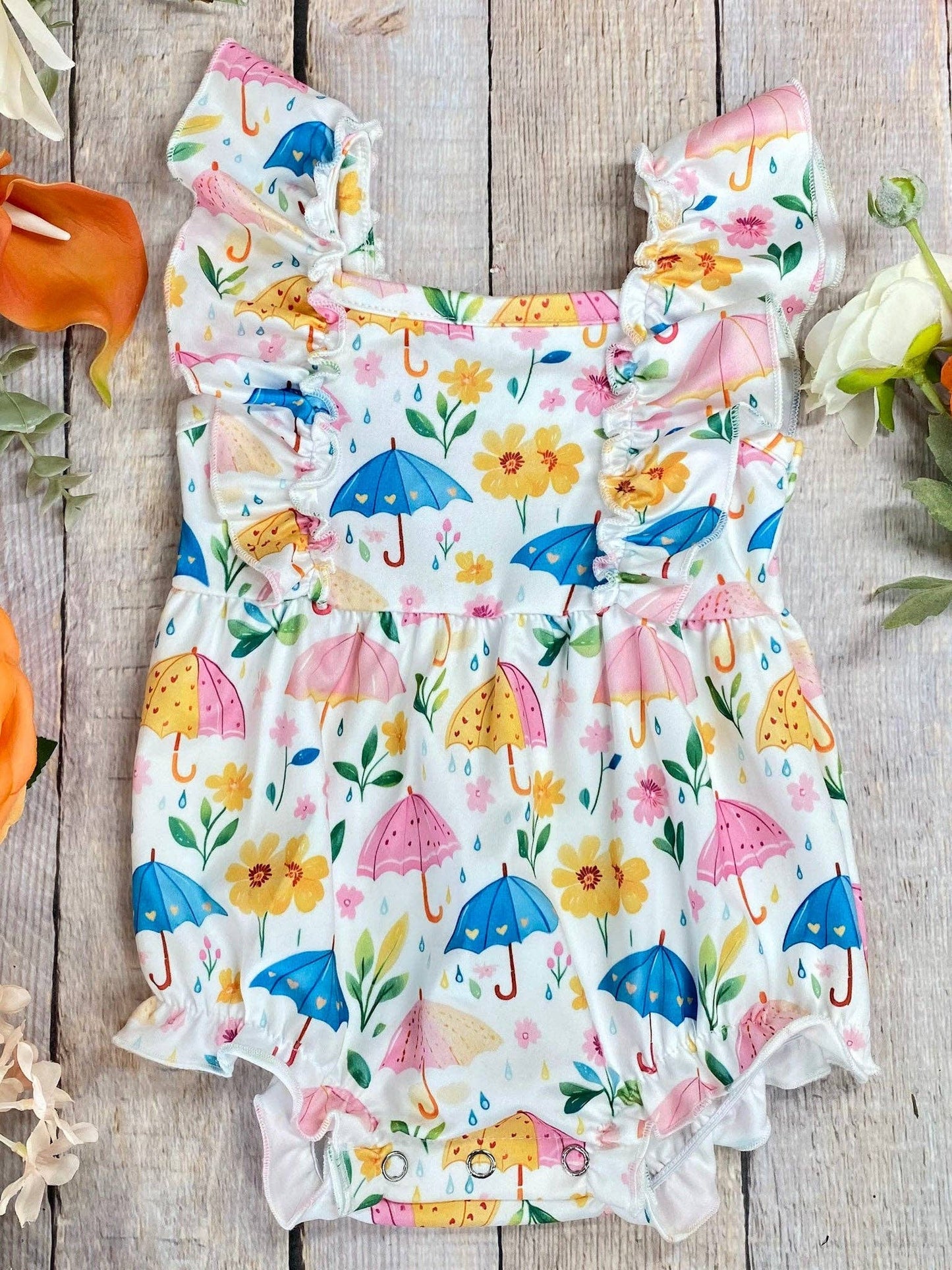 Umbrella Print Ruffle Infant Romper: 12-18m