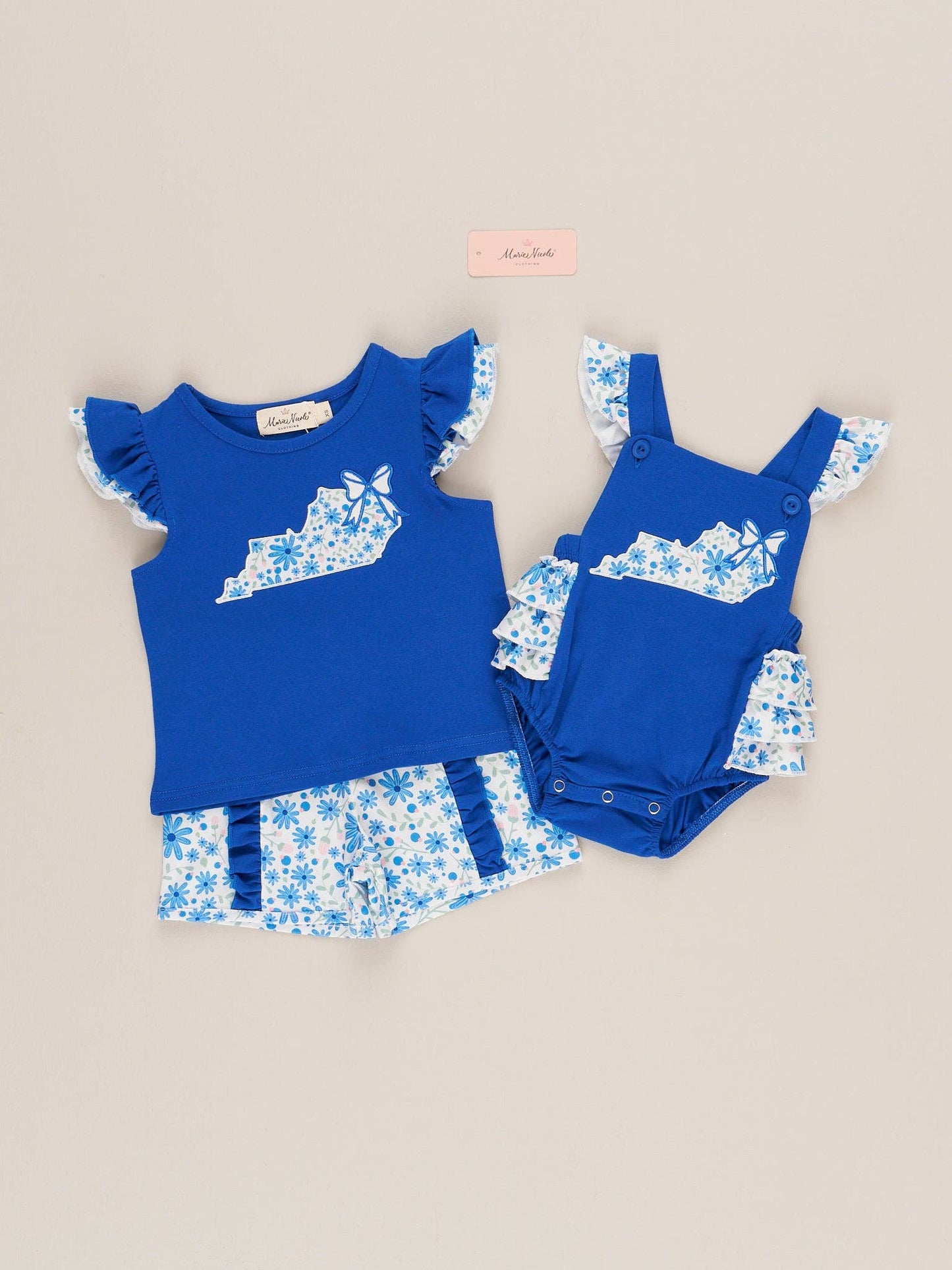 Kentucky Embroidered Floral Ruffle Bubble Romper: 12/18MOS