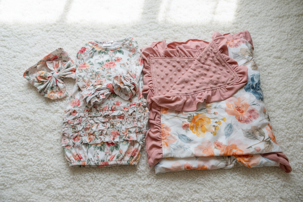 Floral Baby Set Flat Lay