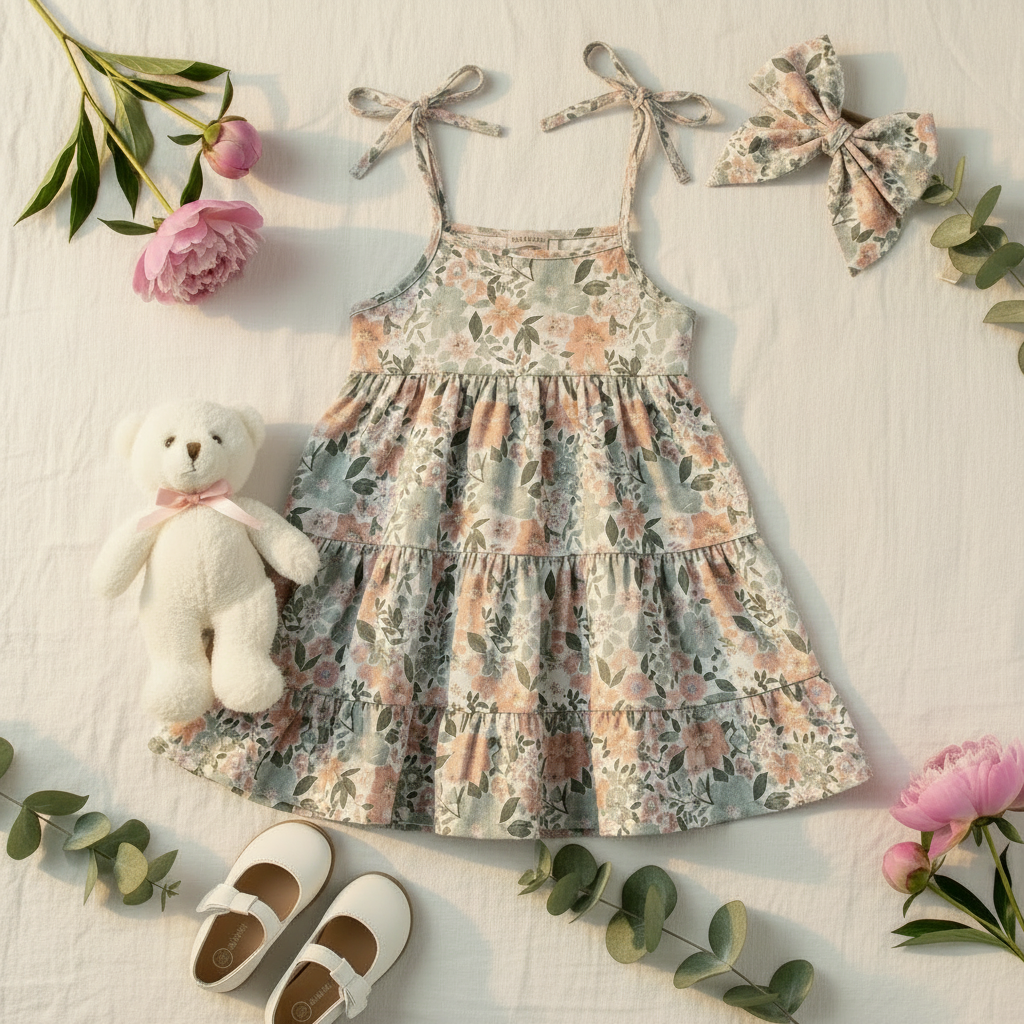 Pink Floral Knit Tiered Dress - Styled Flat Lay
