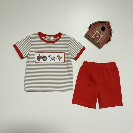 Farm Friends Boys Shorts Set flat lay