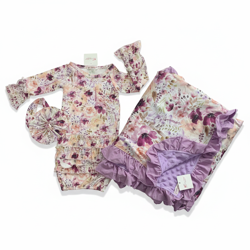 Plum Bouquet Baby Matching Set Flat Lay
