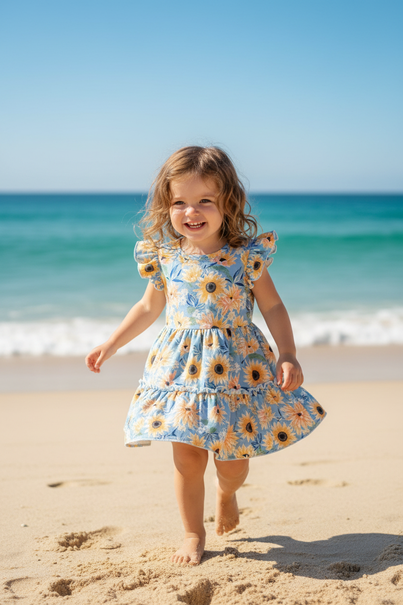 Sunflower Twirl Dress Beach - Curly Hair