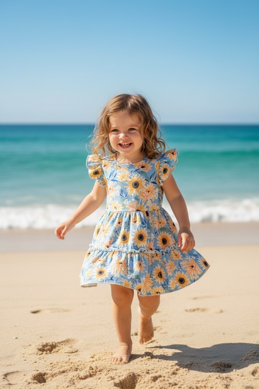 Sunflower Twirl Dress Beach - Curly Hair